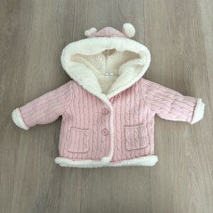 Baby Gap Cardigan 0-3 Months Light Pink Hood with Ears Soft Cozy Sherpa Cotton